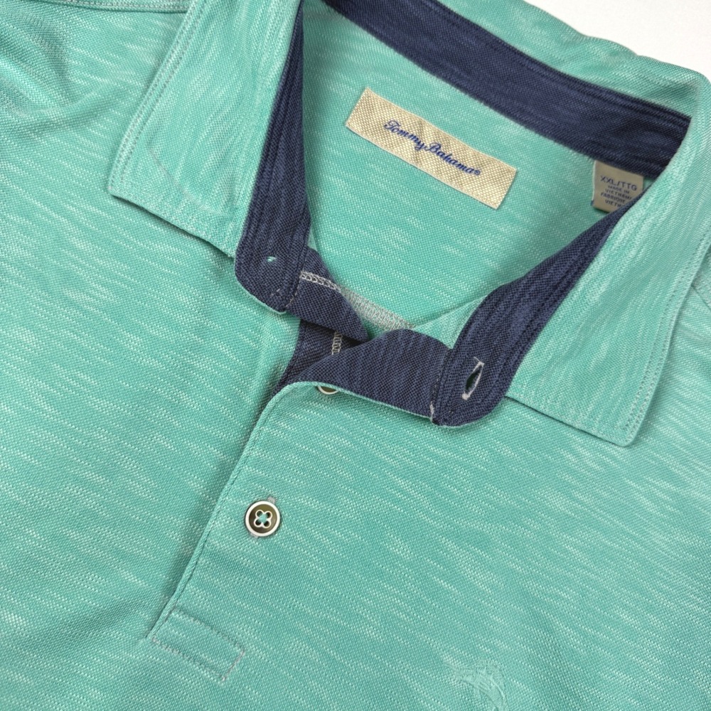 Tommy Bahama Polo Shirt Mens XXL Green Space Dye Short Sleeve Casual Fair